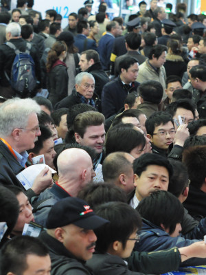 The exhibition is crowded with visitors